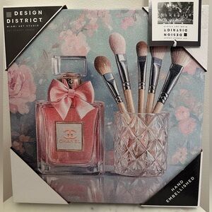 NWT Design District Chanel Inspired Perfume and Makeup Brushes Canvas, 12x12”